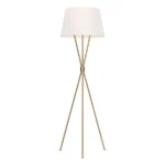 Floor Lamp Tripod Base Crossed Mid Stem White Shade Burnished Brass LED E27 60W