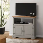 Corona Grey Wax Corner TV Unit Solid Wood Pine Living Room Furniture