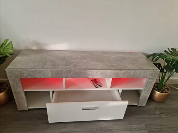 Stone Grey LED TV Cabinets,High Gloss Door With RGB Led Lights Storage - Image 3