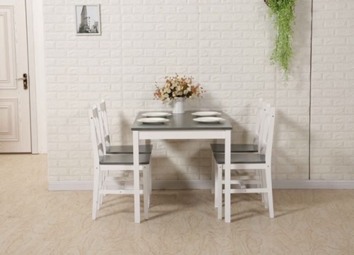 (Grey) WestWood Quality Solid Wooden Dining Table and 4 Chairs Set Kitchen - Image 3