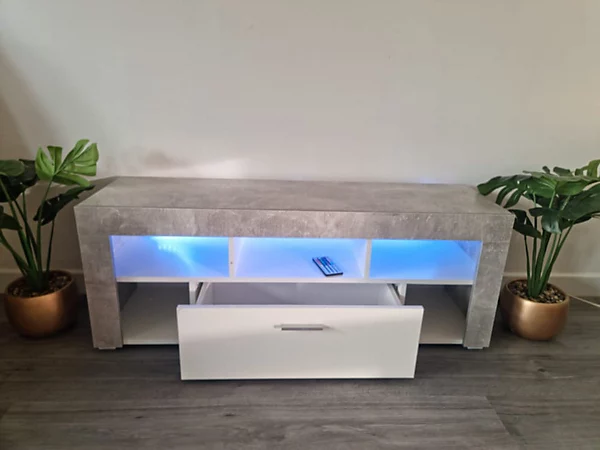 Stone Grey LED TV Cabinets,High Gloss Door With RGB Led Lights Storage - Image 4