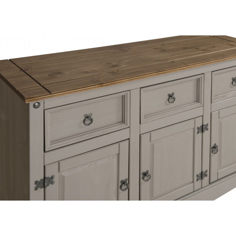 Corona Grey Wax 3 Door Sideboard Cupboard Storage Dining Furniture - Image 3