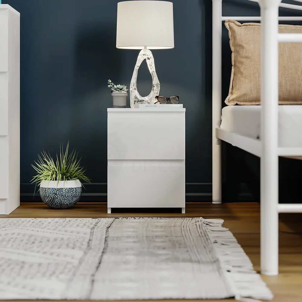 (White) Denver 2 Drawer Bedside Chest Side End Cabinet - Image 3