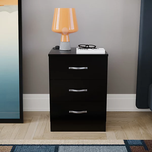 (Black) Riano 3 Drawer Bedside Chest Bedside Table Storage - Image 3