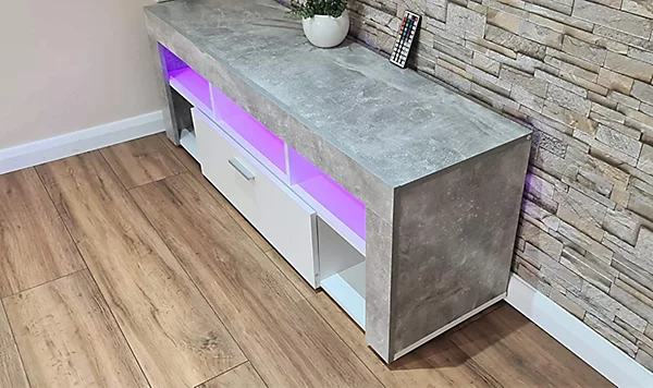 Stone Grey LED TV Cabinets,High Gloss Door With RGB Led Lights Storage - Image 5
