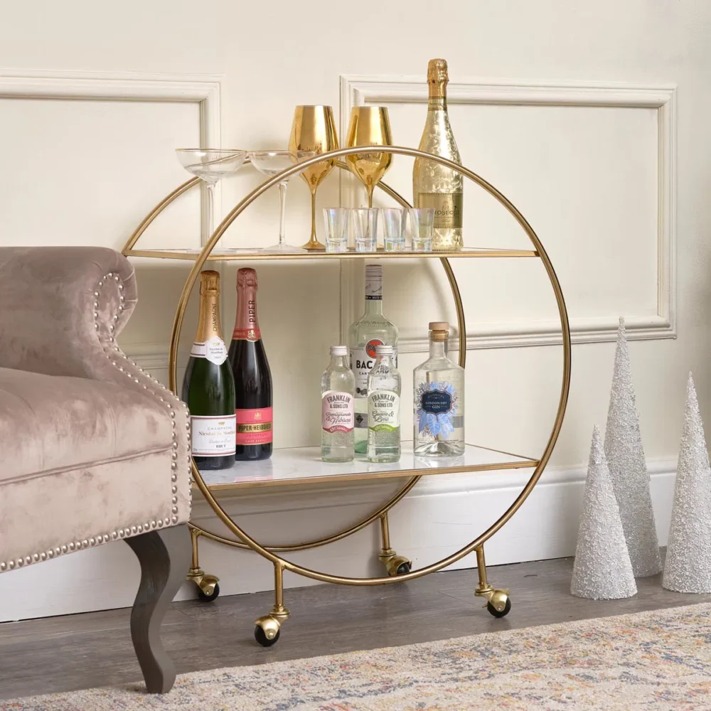 Gold & Marble Round Bar Cart - Image 4