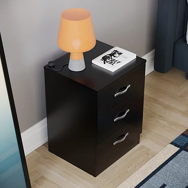 (Black) Riano 3 Drawer Bedside Chest Bedside Table Storage - Image 4