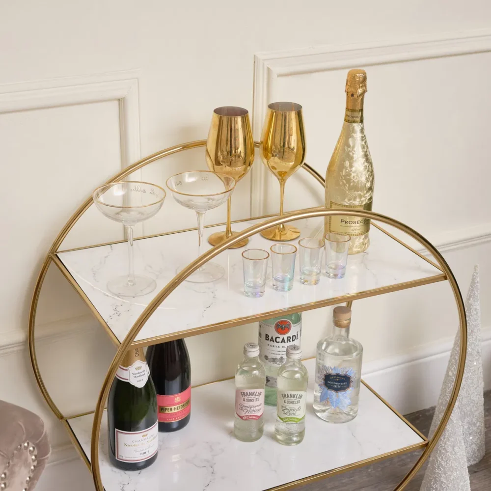 Gold & Marble Round Bar Cart - Image 5