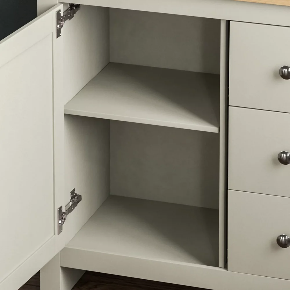 (Grey & Oak) Arlington 3 Drawer 1 Door Sideboard Cabinet Oak Top - Image 5