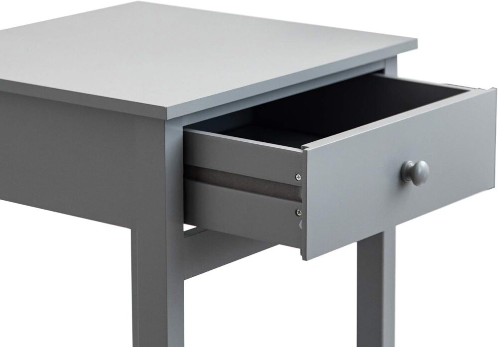 woodluv Bedside Drawer with Shelf Cabinet Side Table Storage Unit - Grey - Image 5