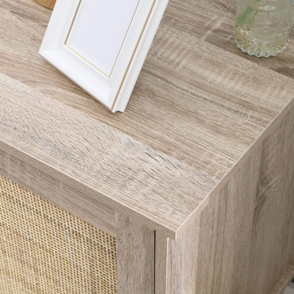 HOMCOM Nightstand, Rattan Bedside Table, Sofa Side Table w/ Storage Cupboard - Image 5