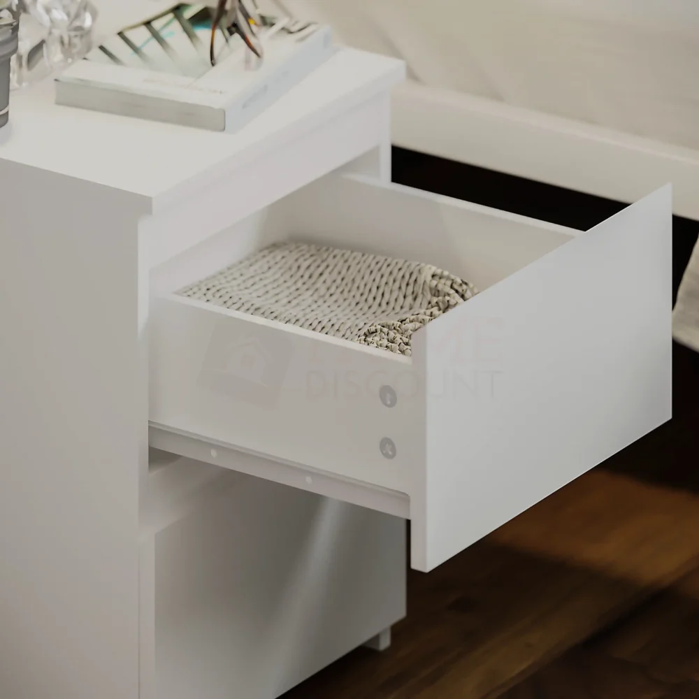(White) Denver 2 Drawer Bedside Chest Side End Cabinet - Image 5