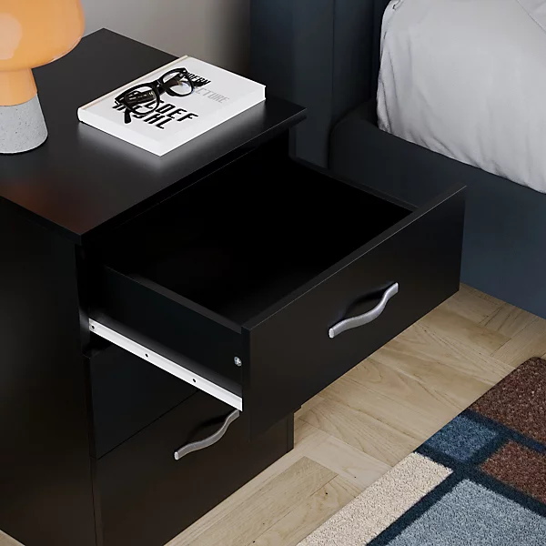 (Black) Riano 3 Drawer Bedside Chest Bedside Table Storage - Image 5