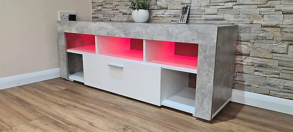 Stone Grey LED TV Cabinets,High Gloss Door With RGB Led Lights Storage - Image 6