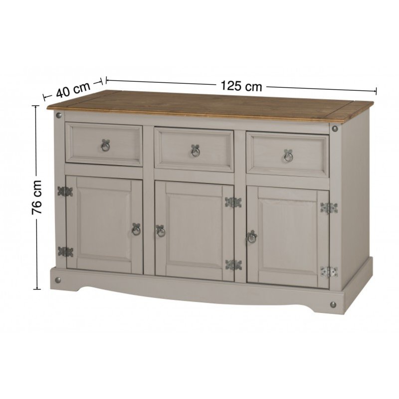 Corona Grey Wax 3 Door Sideboard Cupboard Storage Dining Furniture - Image 6