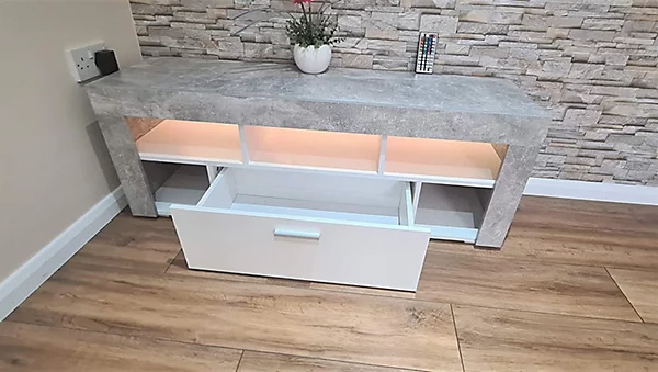 Stone Grey LED TV Cabinets,High Gloss Door With RGB Led Lights Storage - Image 7