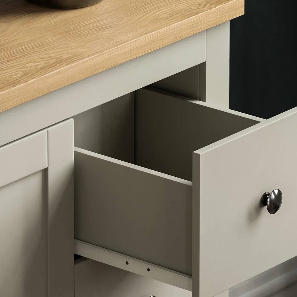 (Grey & Oak) Arlington 3 Drawer 1 Door Sideboard Cabinet Oak Top - Image 6