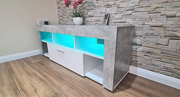 Stone Grey LED TV Cabinets,High Gloss Door With RGB Led Lights Storage - Image 8