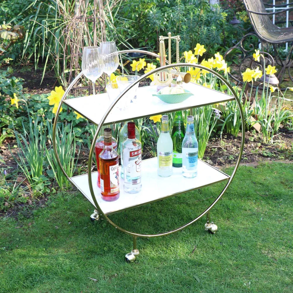 Gold & Marble Round Bar Cart - Image 8