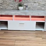 Stone Grey LED TV Cabinets,High Gloss Door With RGB Led Lights Storage