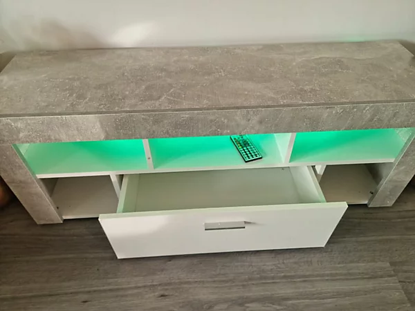 Stone Grey LED TV Cabinets,High Gloss Door With RGB Led Lights Storage - Image 9