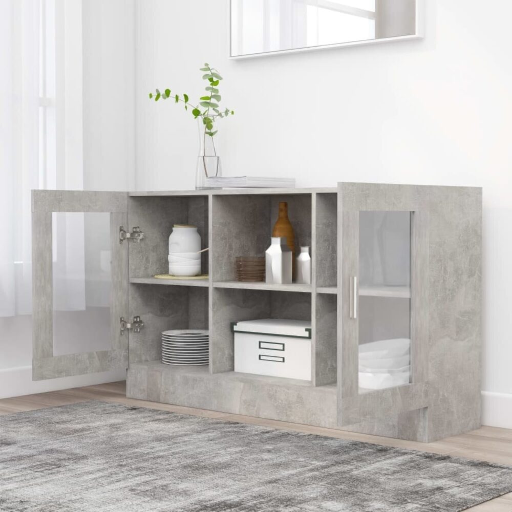 VidaXL Vitrine Cabinet Concrete Grey Engineered Wood Storage Side Cupboard - Image 3