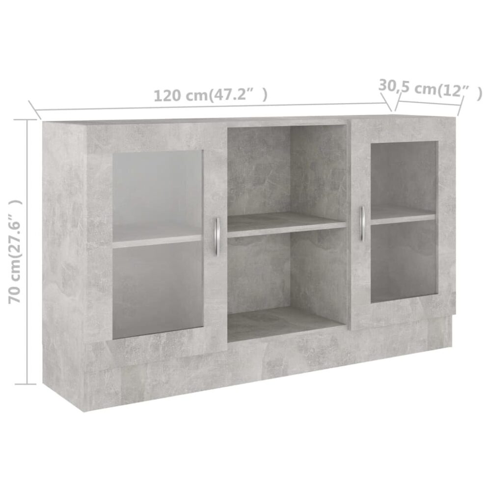 VidaXL Vitrine Cabinet Concrete Grey Engineered Wood Storage Side Cupboard - Image 4