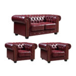 Chesterfield Red Leather Antique 2+1+1 Seater Sofa Set