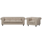 Living Room Set CHESTERFIELD Fabric Beige 4 Seater