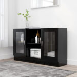 vidaXL Vitrine Cabinet Black Engineered Wood Sideboard Storage Side Cupboard