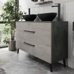 Vitusso Idro Grey Double Vanity Unit & Roubaix Black Countertop Basins - 1200mm